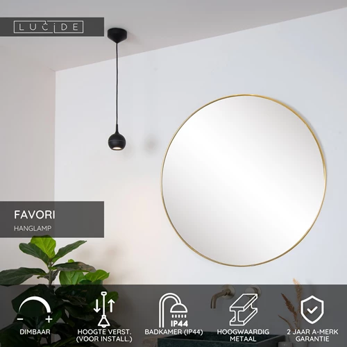 Lucide FAVORI - Hanglamp Badkamer - 1xGU10 - IP44 - Zwart - USP